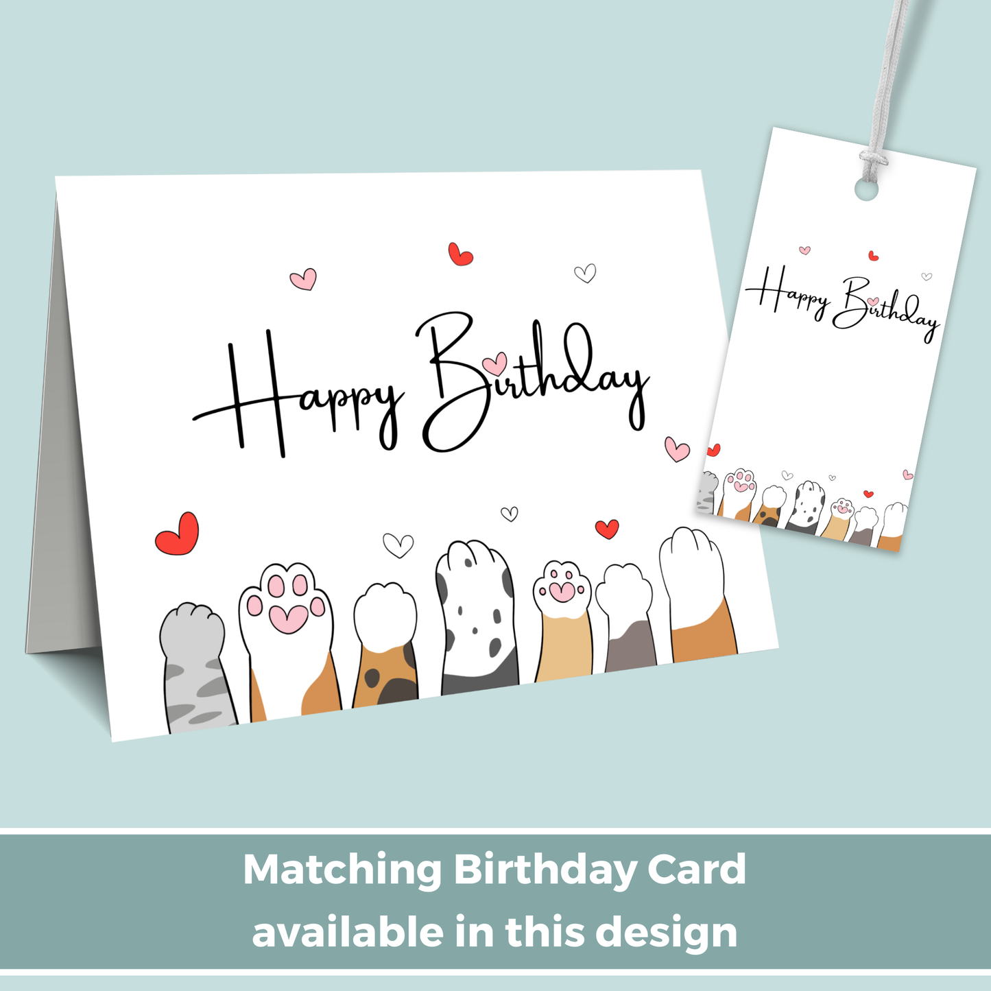 Printable Birthday Gift Tag - Cute Cat Paws