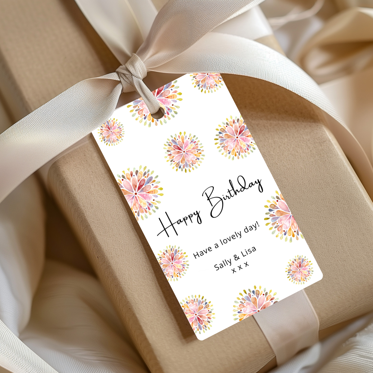 Editable Birthday Gift Tag - Pink Floral