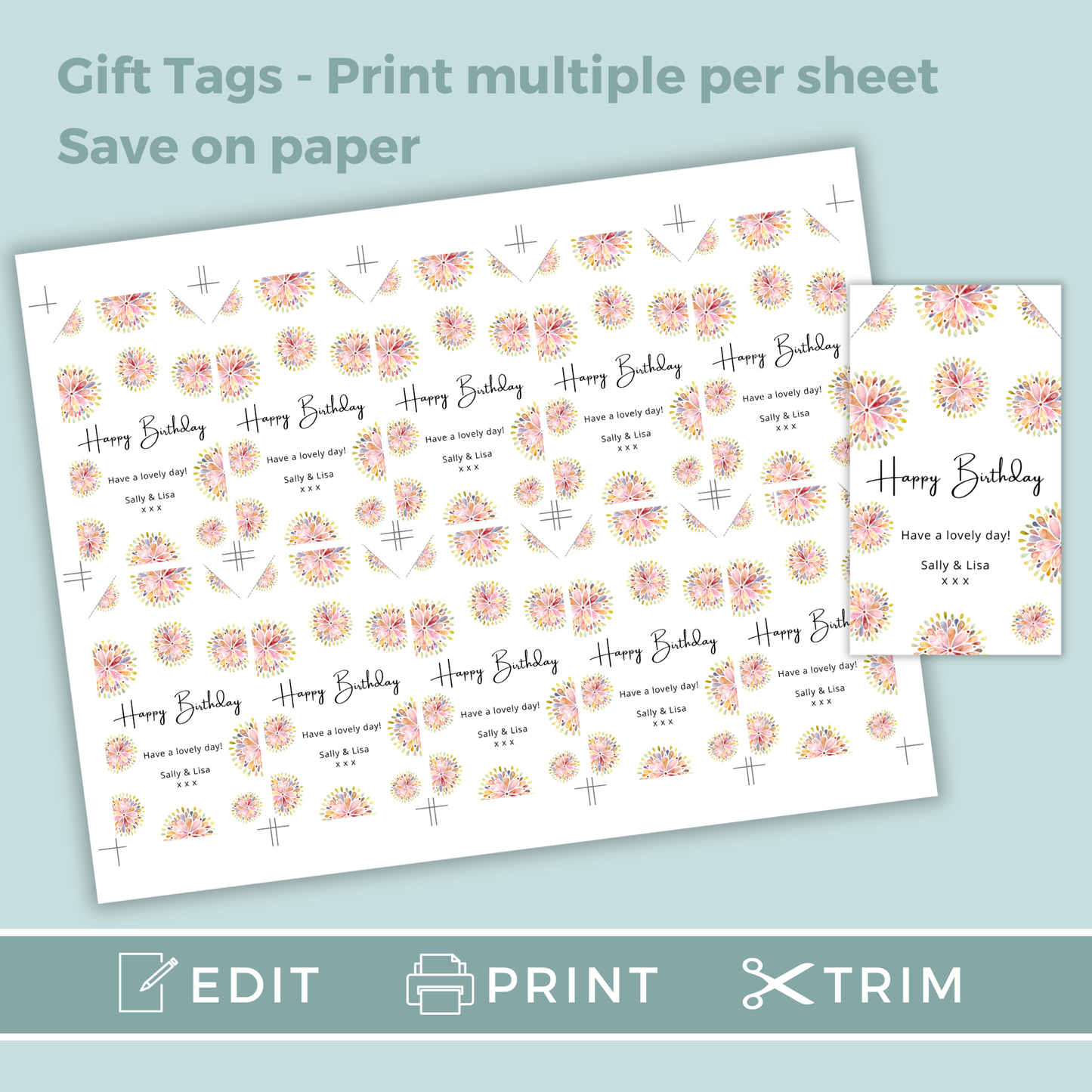 Editable Birthday Gift Tag - Pink Floral