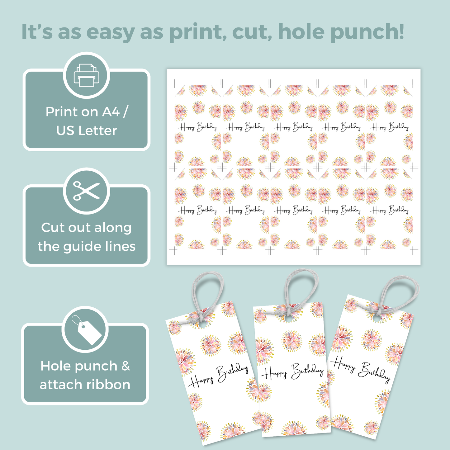 Printable Birthday Gift Tag - Flowers