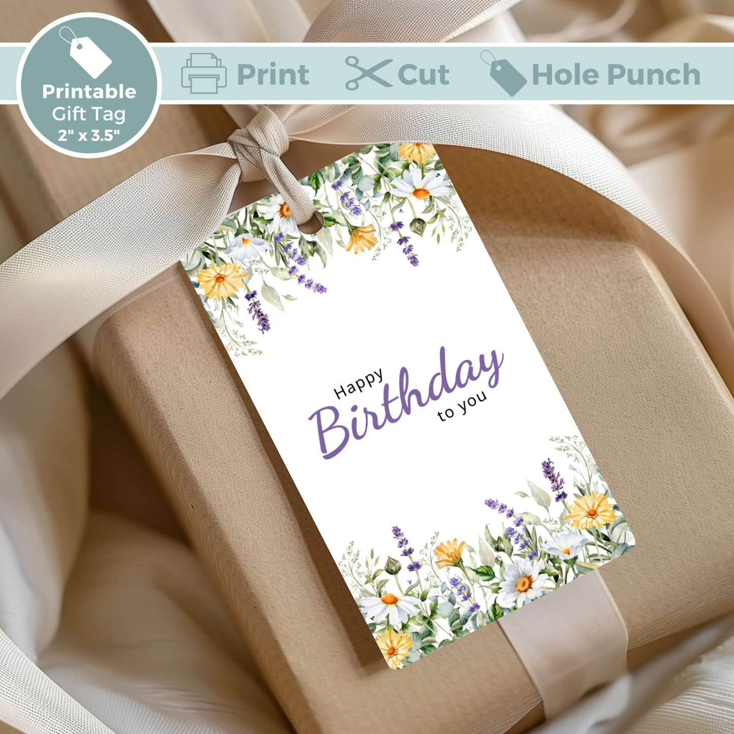 Printable Birthday Gift Tag - Flowers