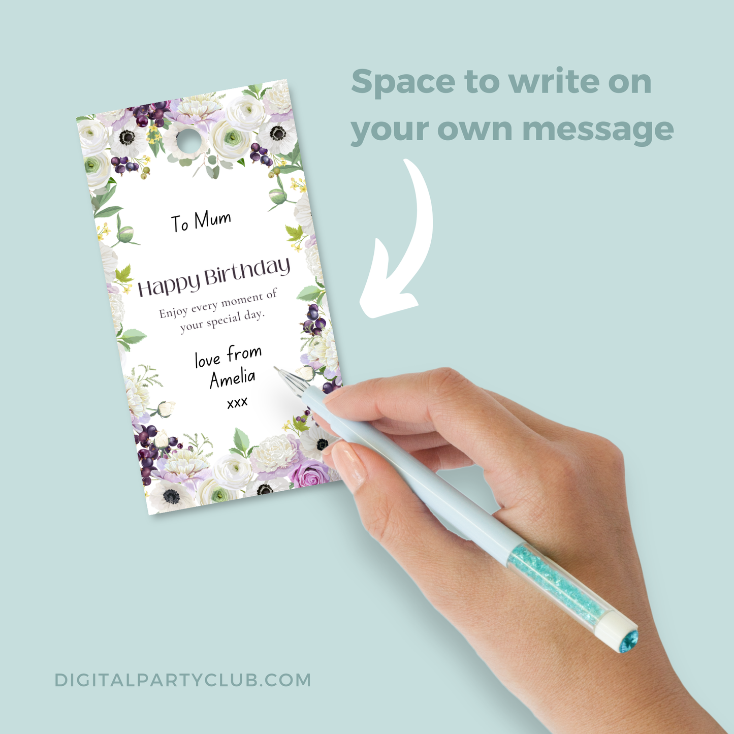 Printable Birthday Gift Tag - Purple Flowers