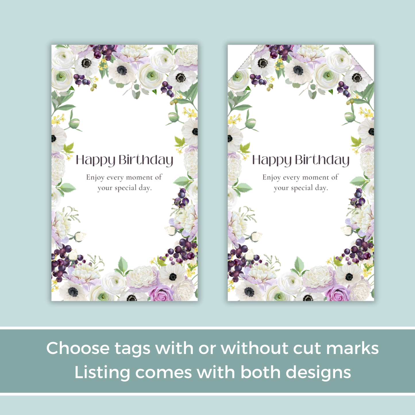 Printable Birthday Gift Tag - Purple Flowers