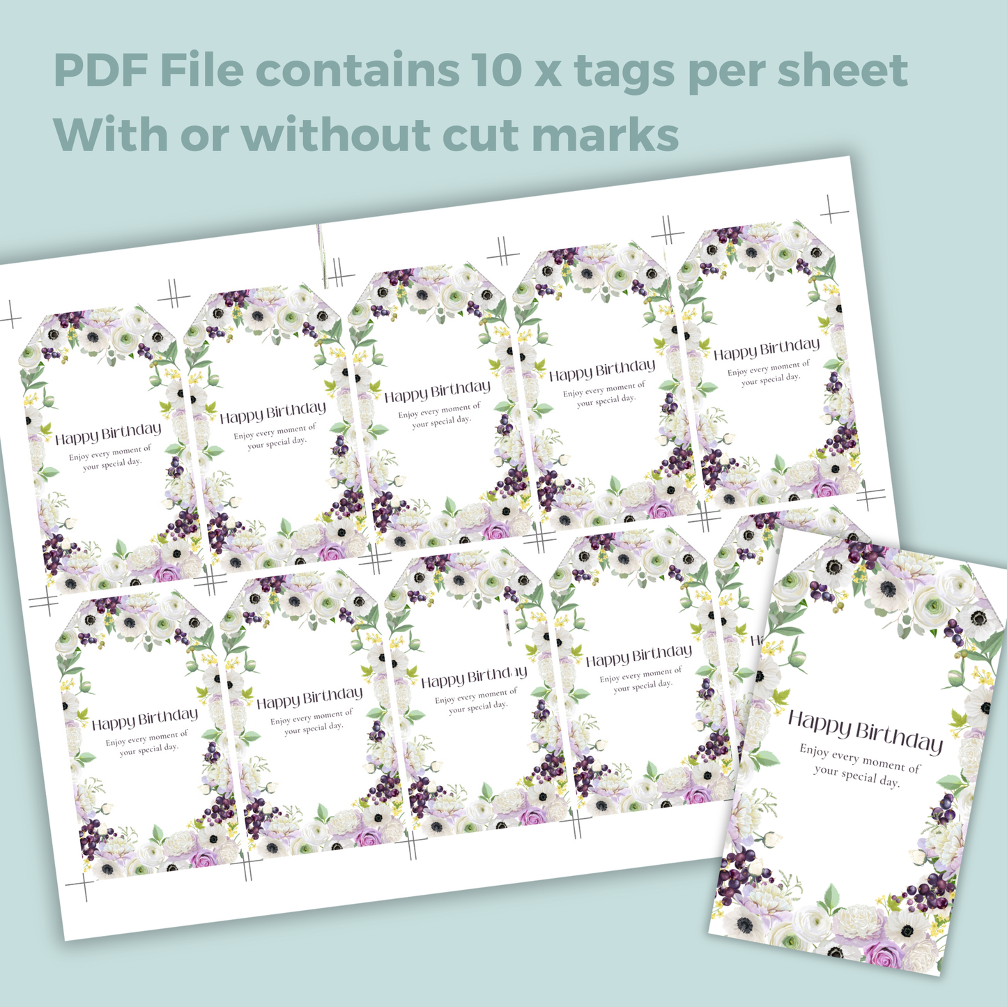 Printable Birthday Gift Tag - Purple Flowers