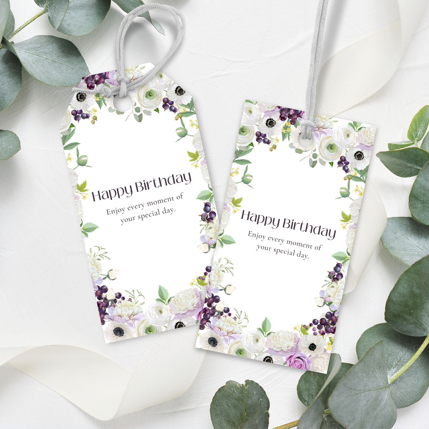 Printable Birthday Gift Tag - Purple Flowers