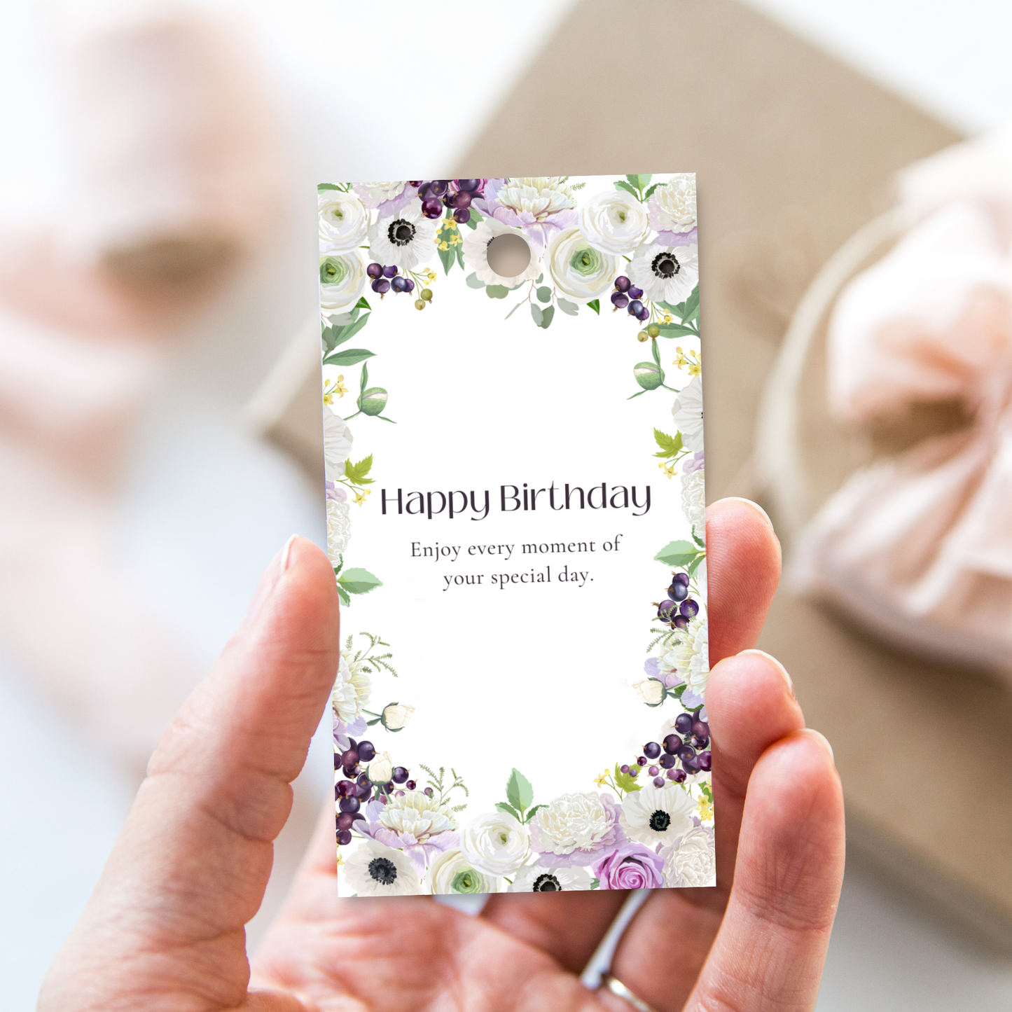 Printable Birthday Gift Tag - Purple Flowers