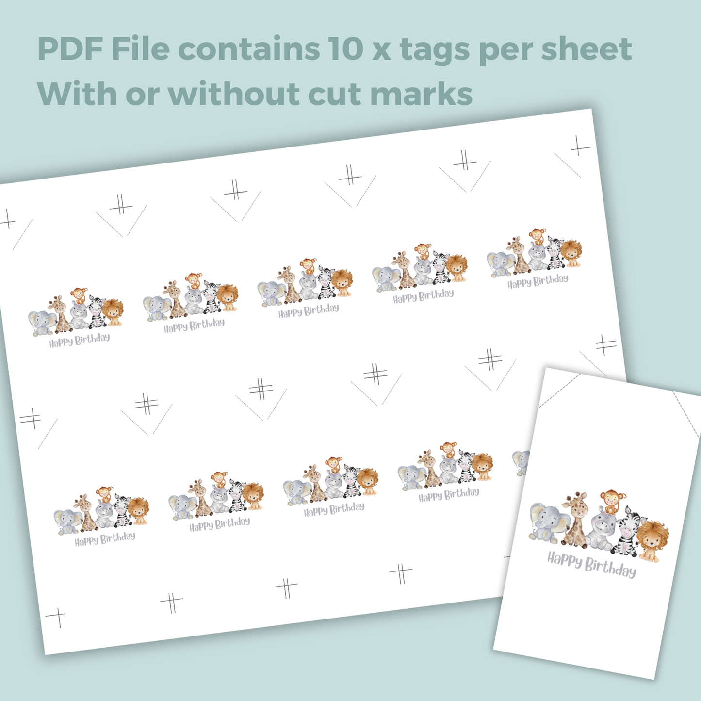 Printable Birthday Gift Tag - Safari Animals