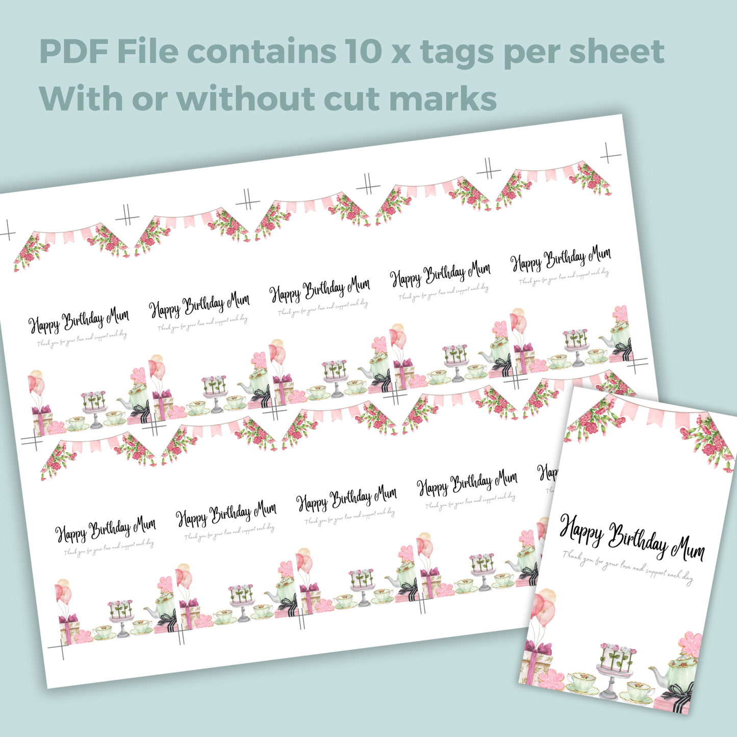 Printable Birthday Gift Tag - Tea Party