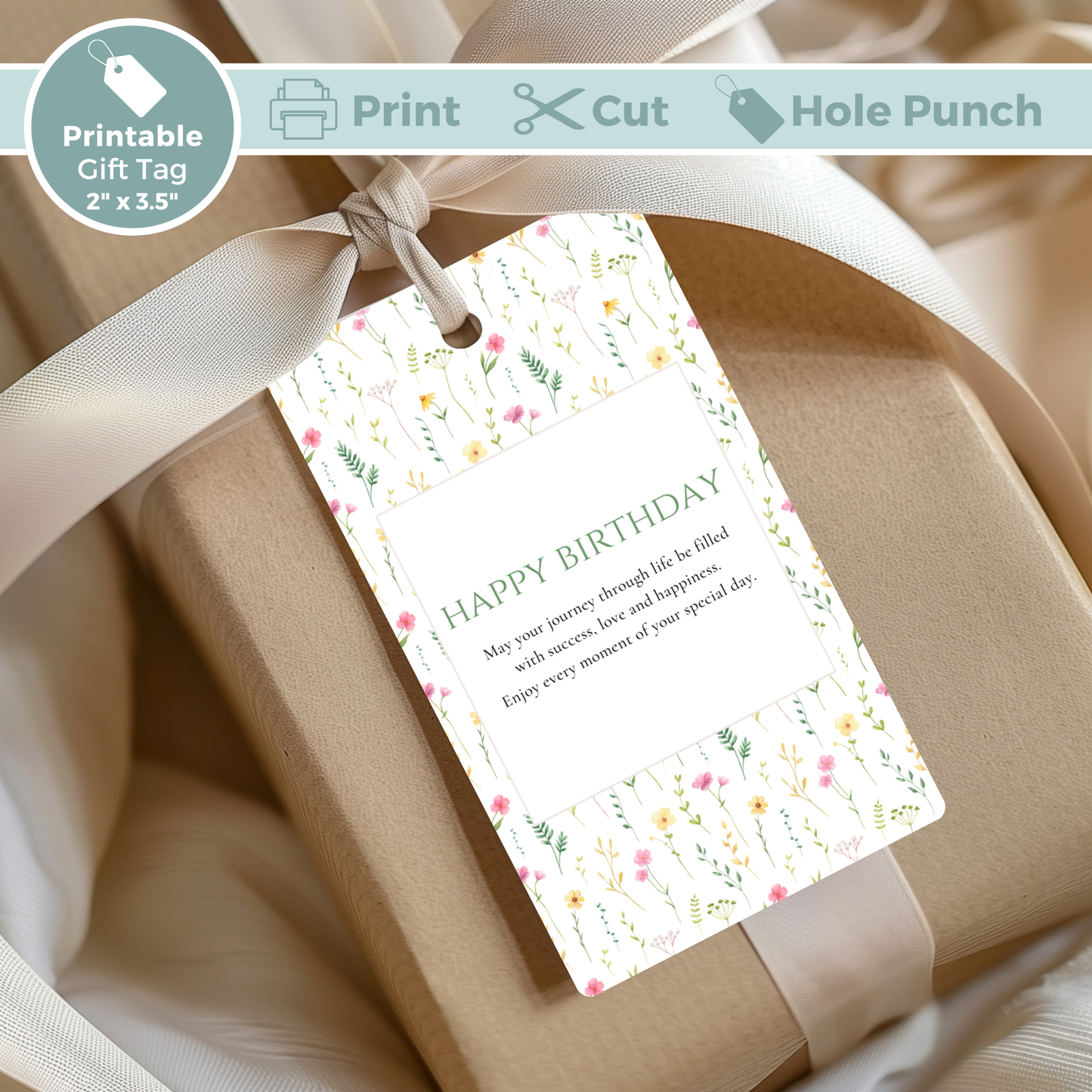 Printable Birthday Gift Tag - Pretty Flowers