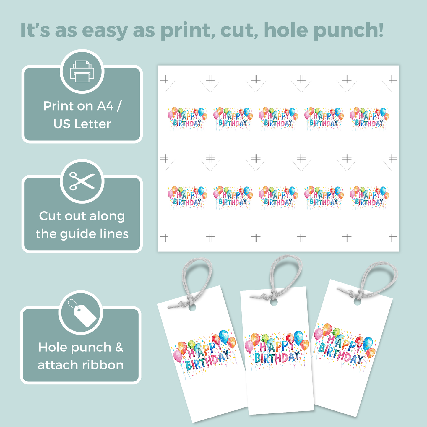Printable Birthday Gift Tag - Vibrant Balloons