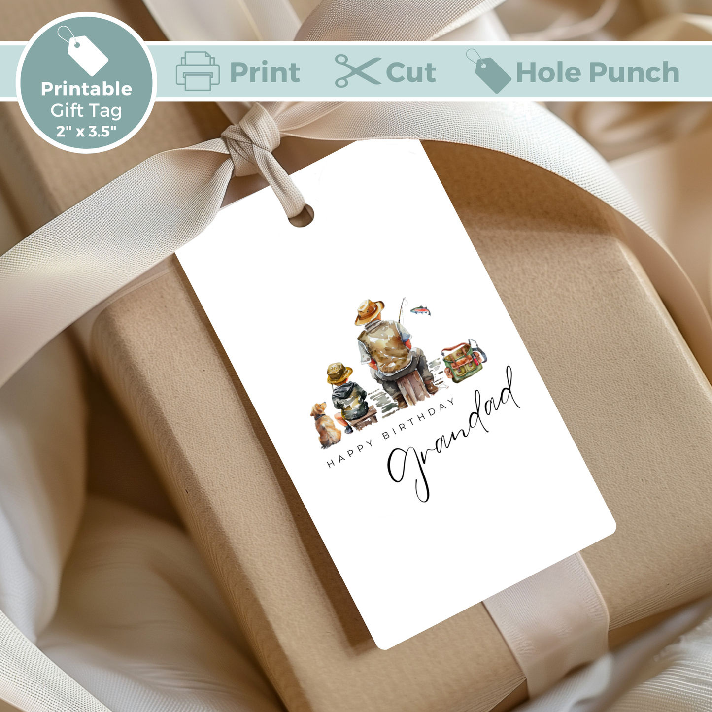 Printable Birthday Gift Tag - Grandad Fishing