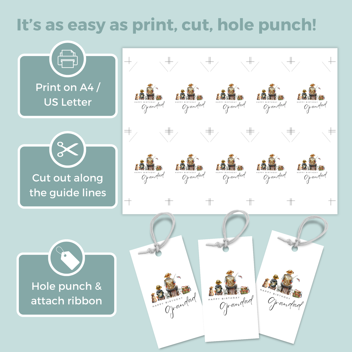Printable Birthday Gift Tag - Grandad Fishing