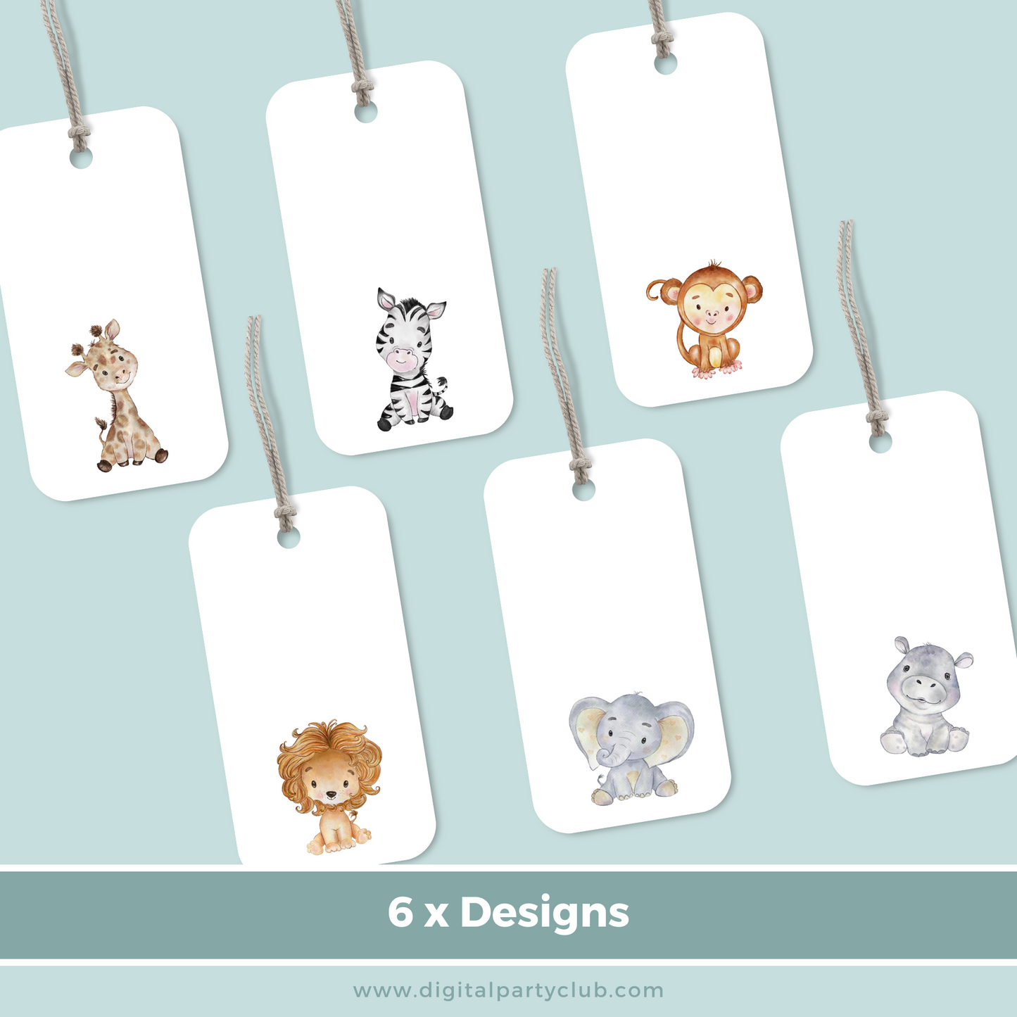 Printable Birthday Gift Tag Bundle - Safari Animals