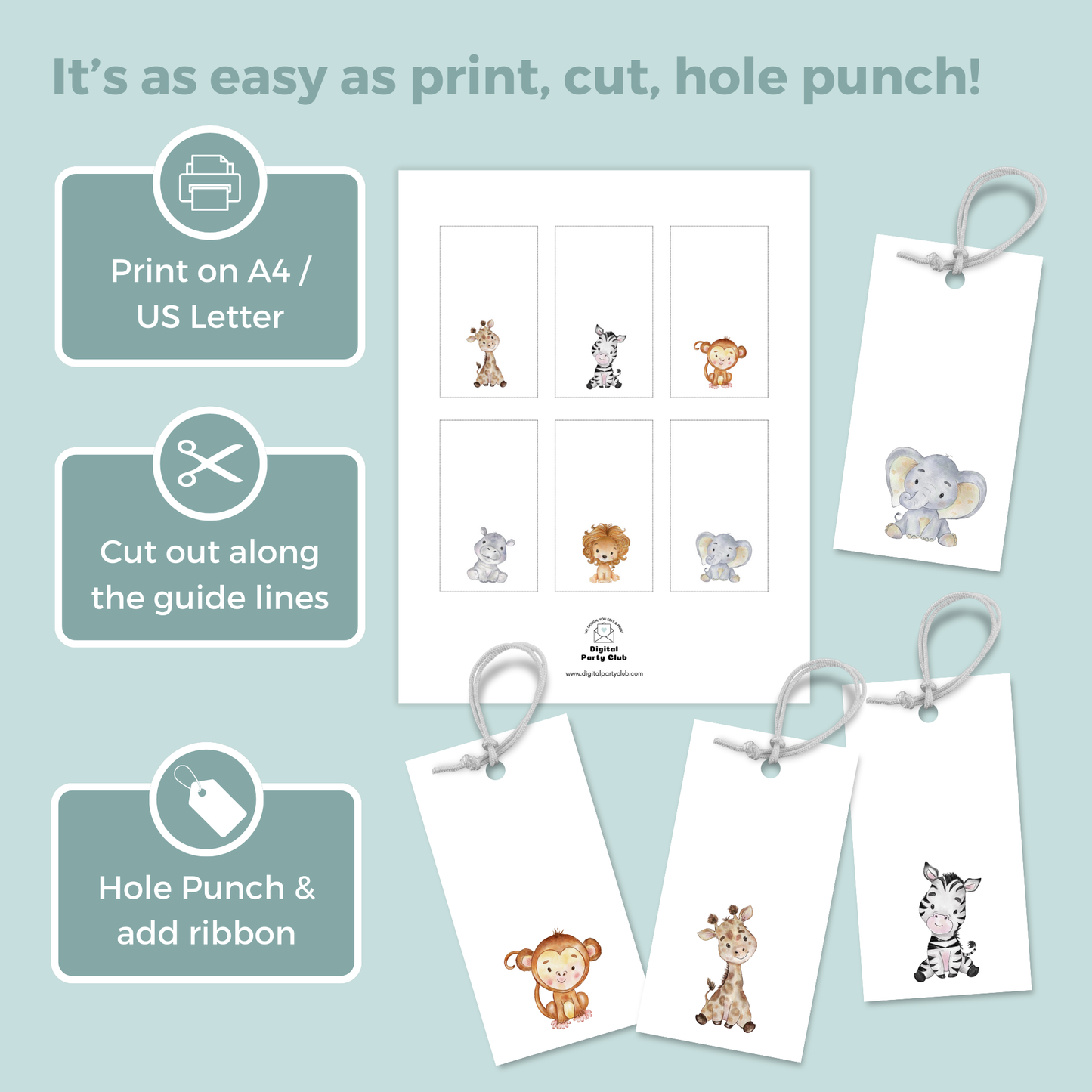 Printable Birthday Gift Tag Bundle - Safari Animals