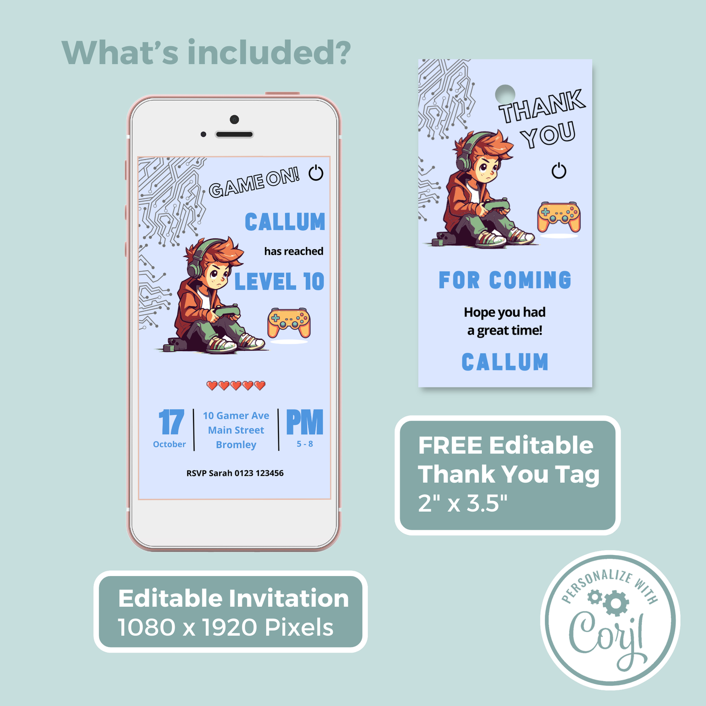 Editable Evite Birthday Invitation and FREE Thank You Tag - Game On