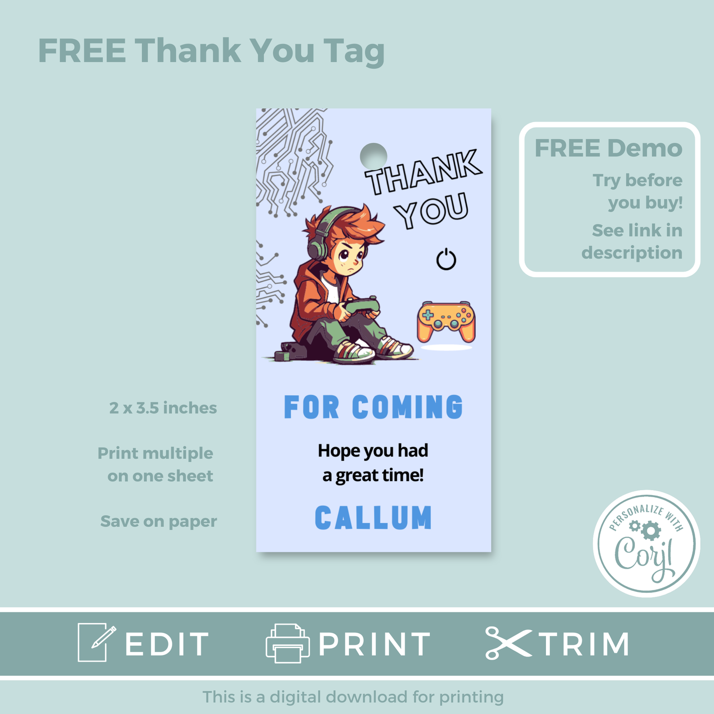 Editable Evite Birthday Invitation and FREE Thank You Tag - Game On