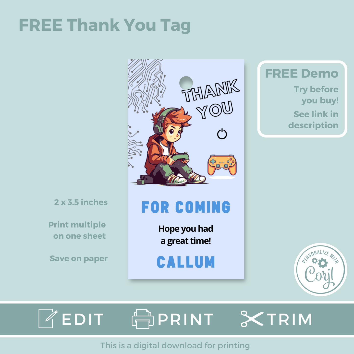 Editable Birthday Invitation and FREE Thank You Tag - Game On
