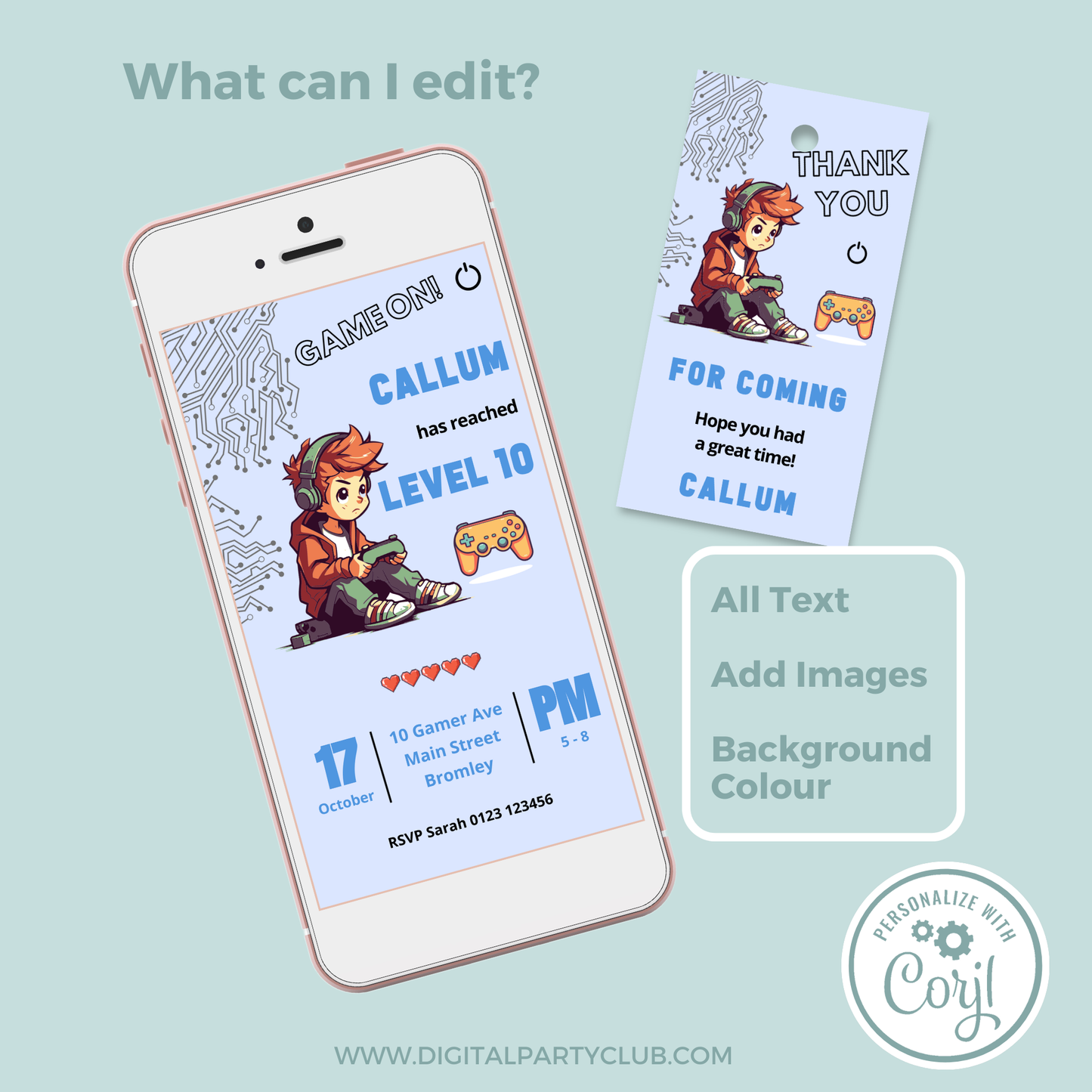 Editable Evite Birthday Invitation and FREE Thank You Tag - Game On
