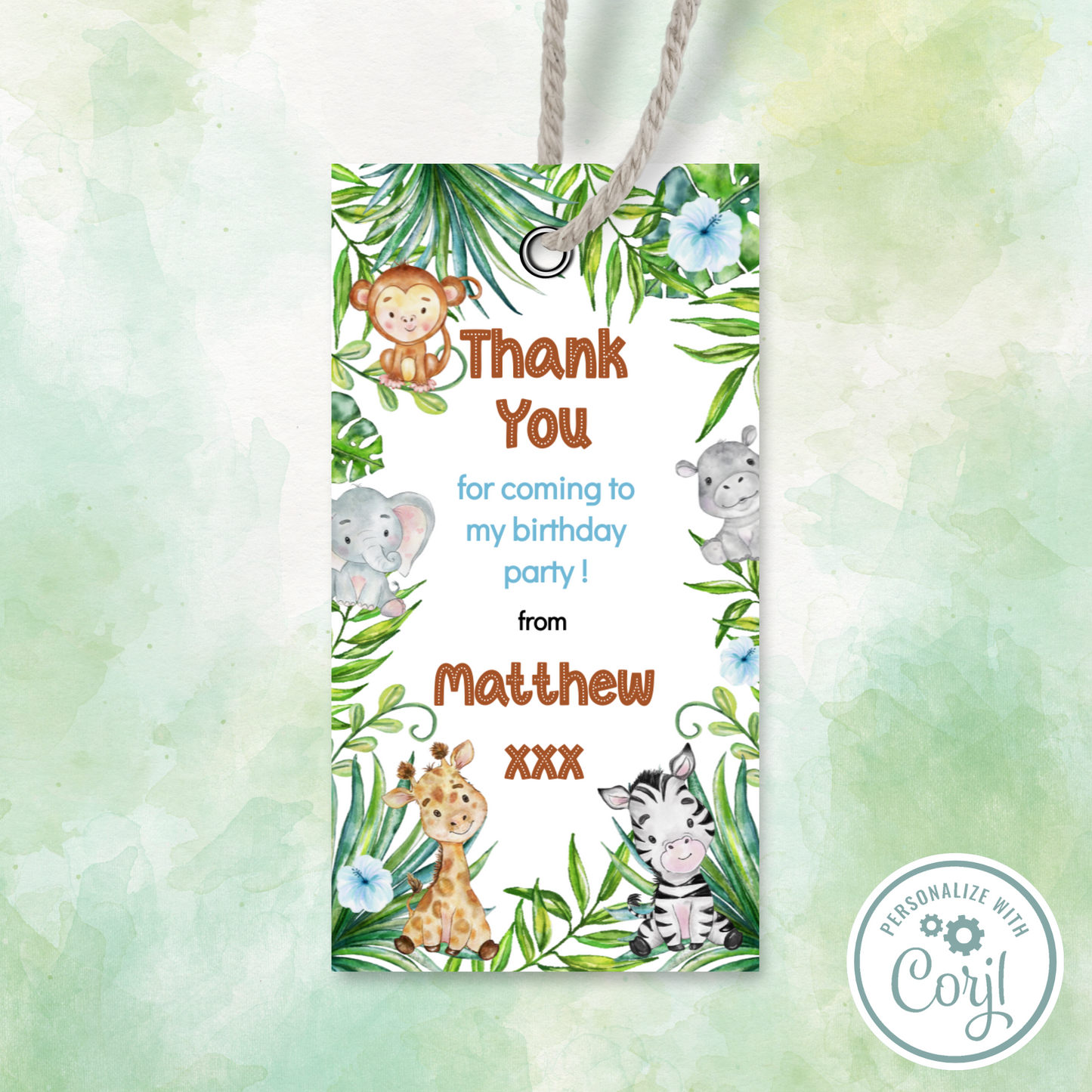 Editable Birthday Thank You Tag - Let's Go Wild