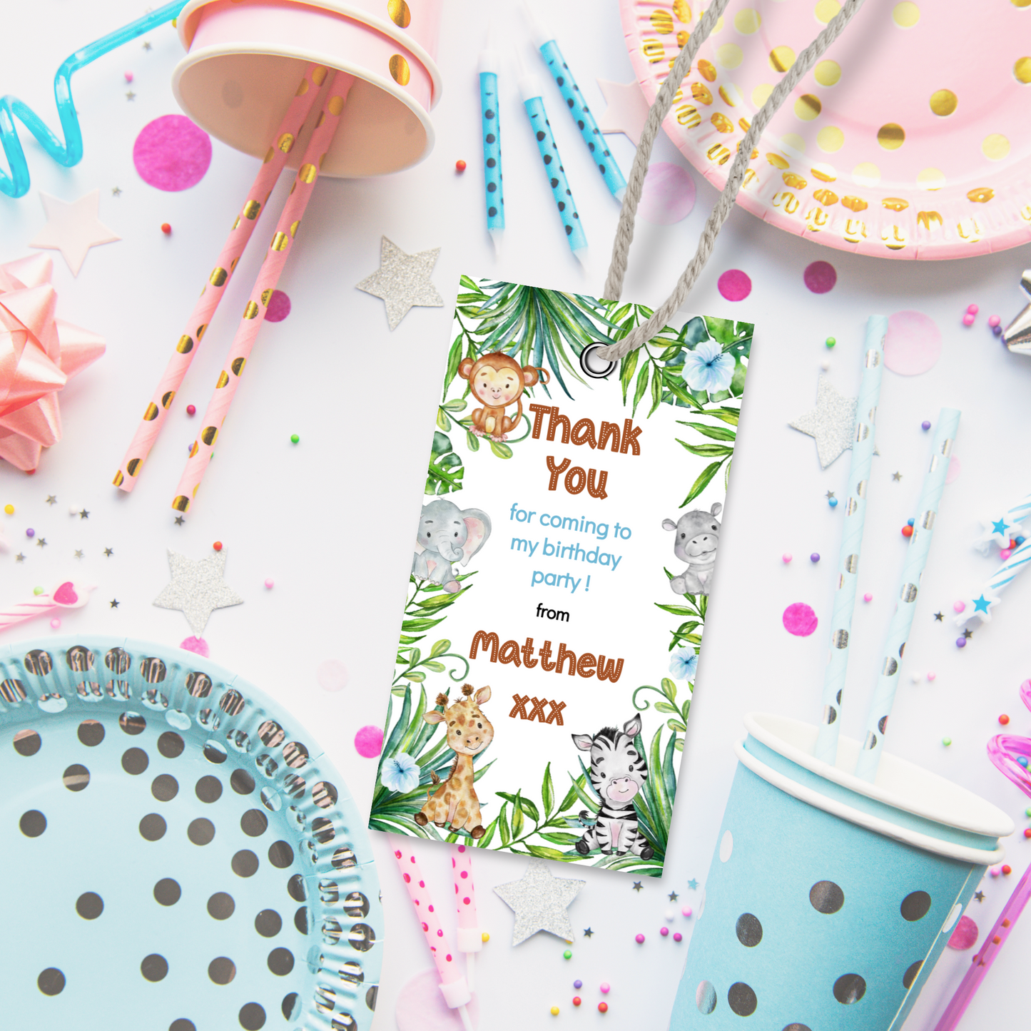 Editable Birthday Thank You Tag - Let's Go Wild