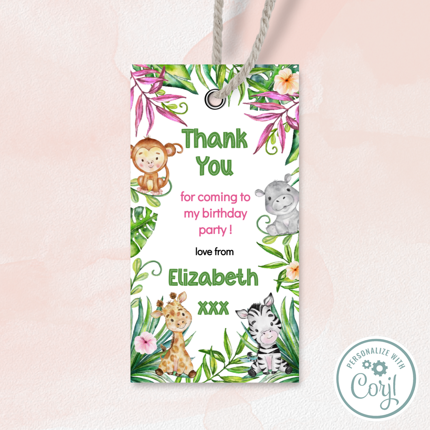 Editable Birthday Thank You Tag - Let's Go Wild