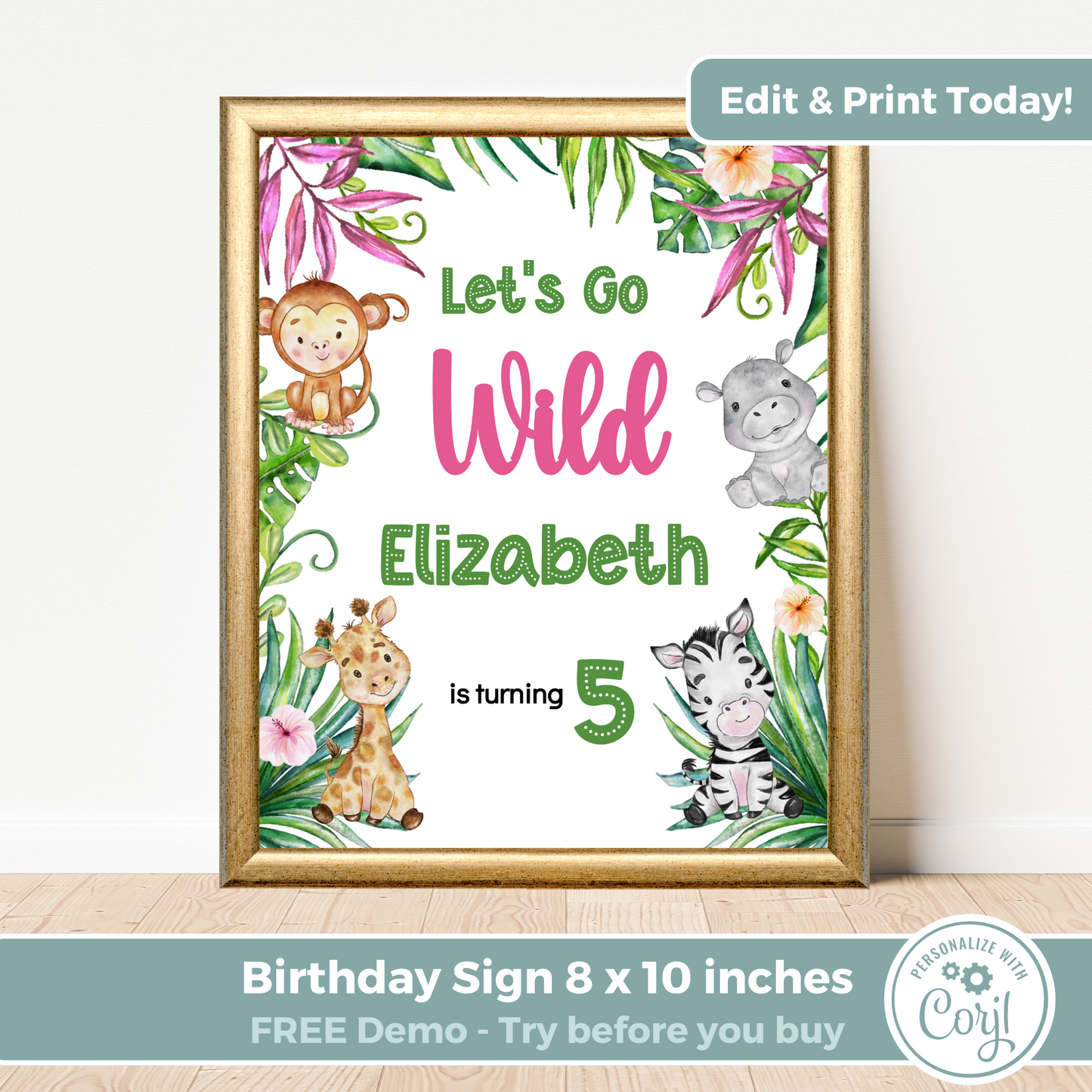 Editable Birthday Welcome Sign - Let's Go Wild