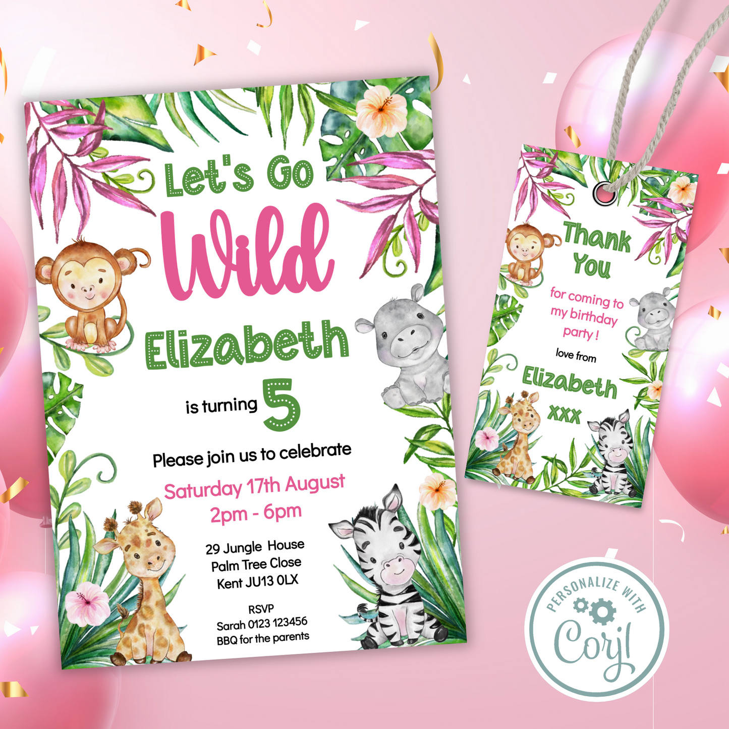 Editable Birthday Invitation and FREE Thank You Tag - Let's Go Wild