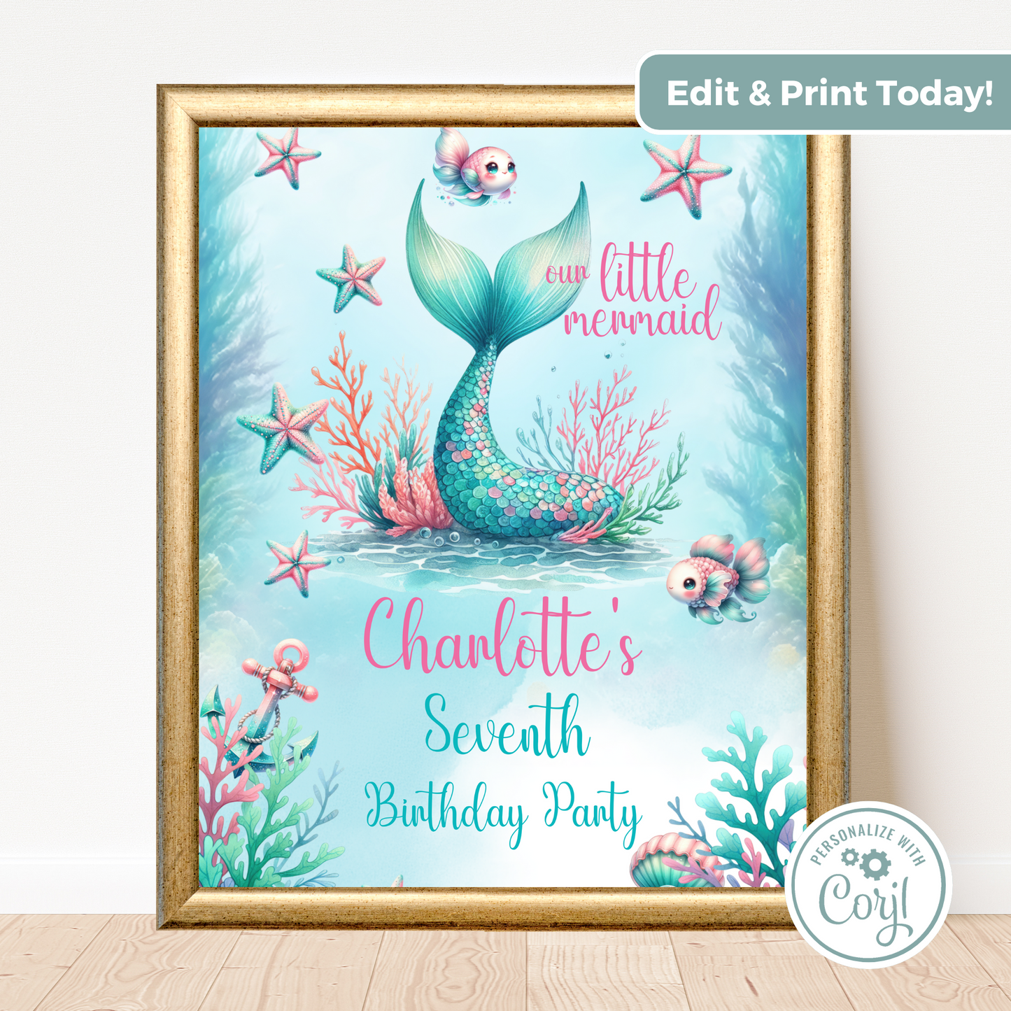 Editable Birthday Welcome Sign - Mermaid Tail