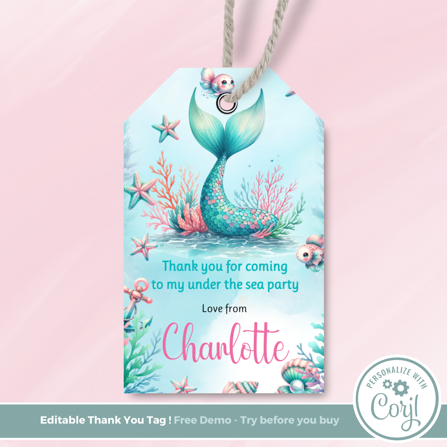 Editable Birthday Thank You Tag - Mermaid Tail