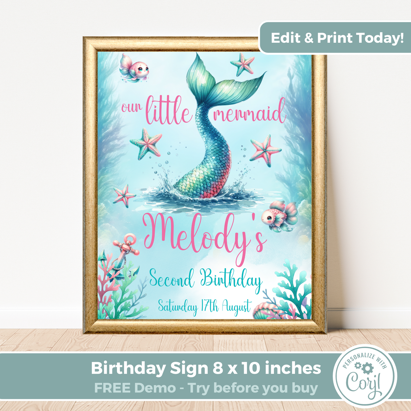 Editable Birthday Welcome Sign - Mermaid Tail
