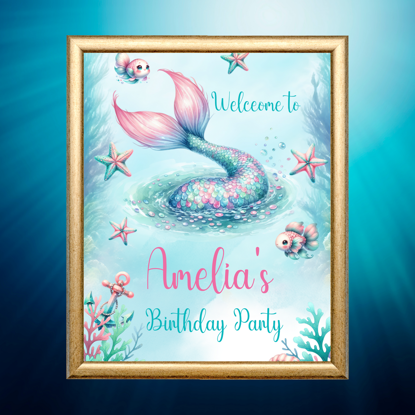 Editable Birthday Welcome Sign - Mermaid Tail