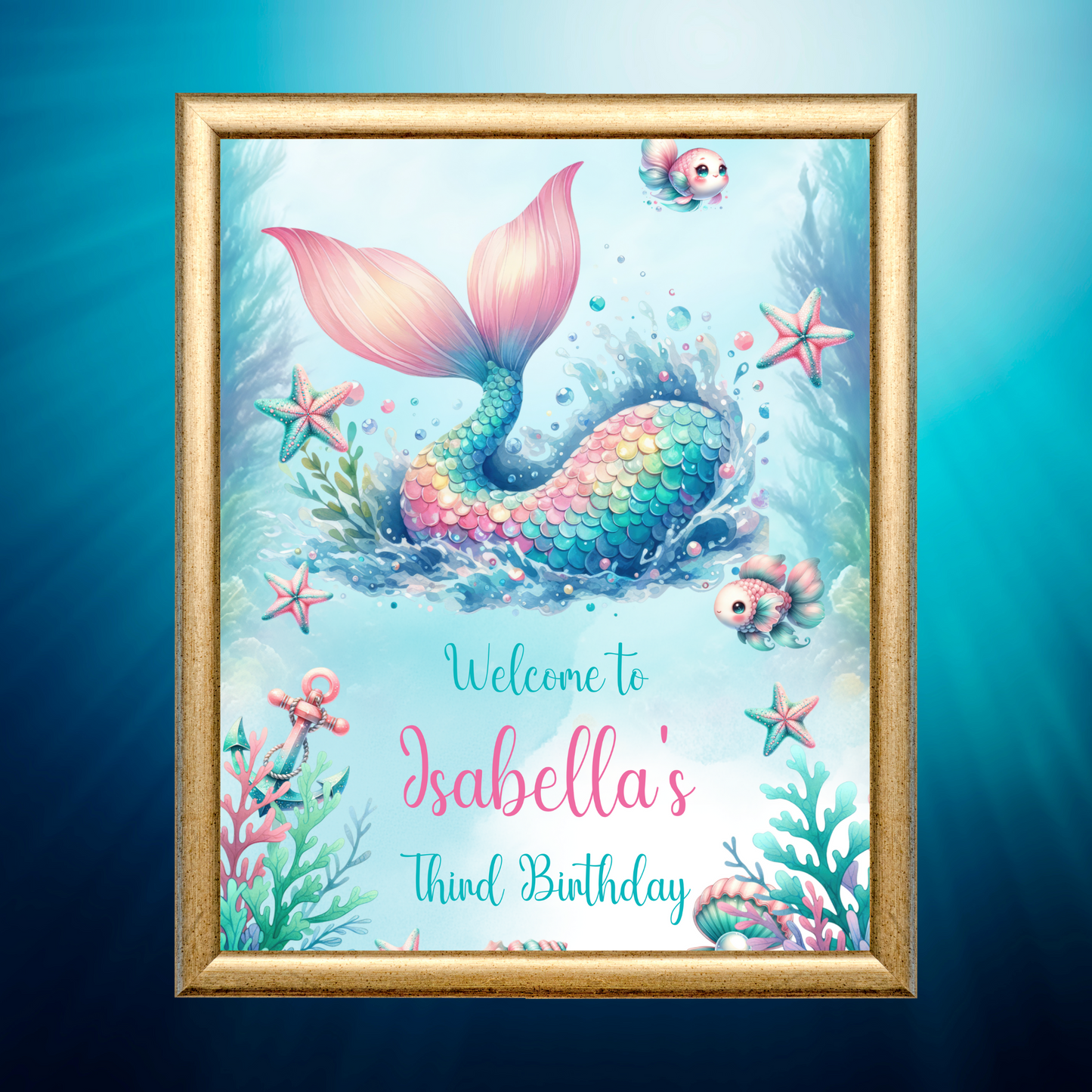 Editable Birthday Welcome Sign - Mermaid Tail