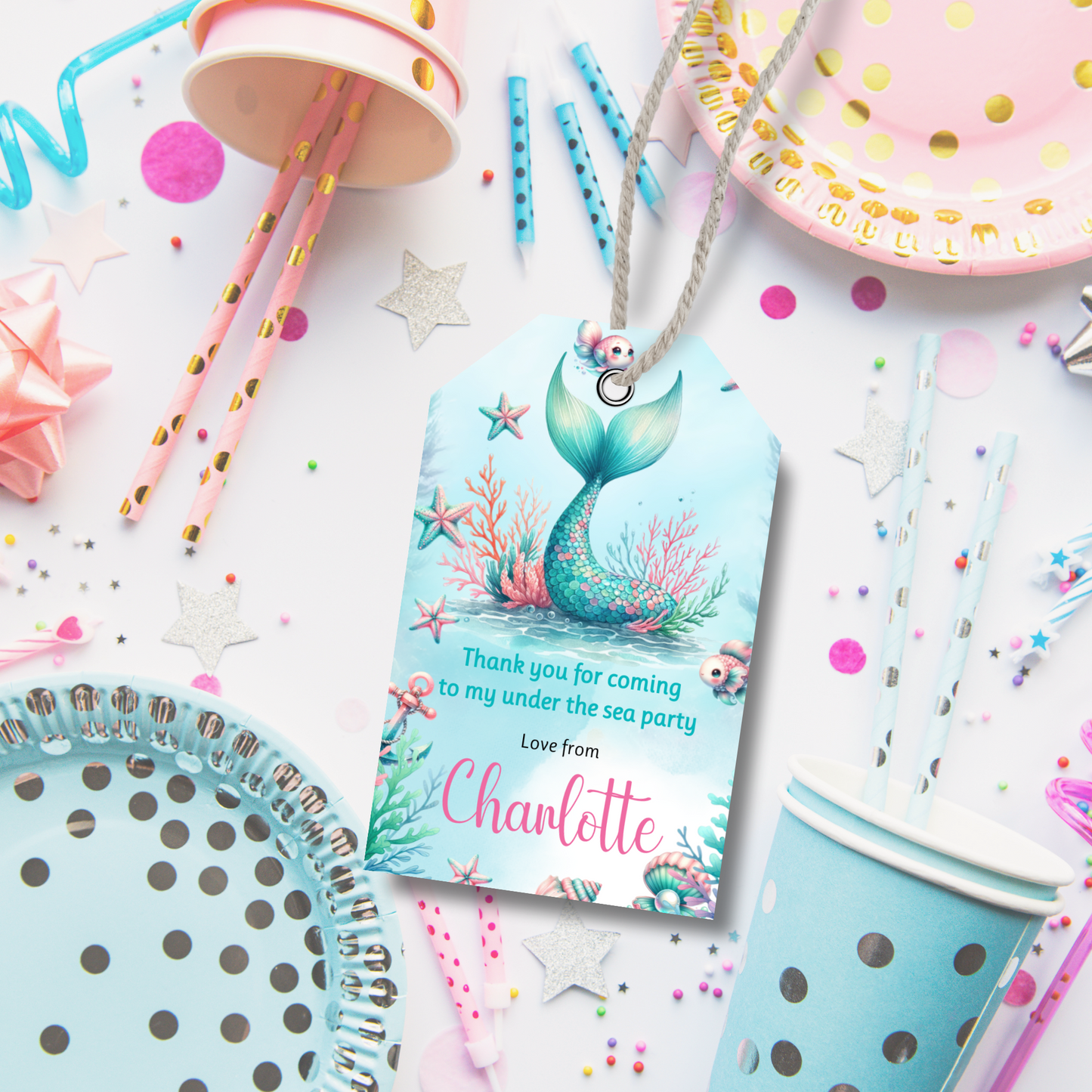 Editable Birthday Thank You Tag - Mermaid Tail