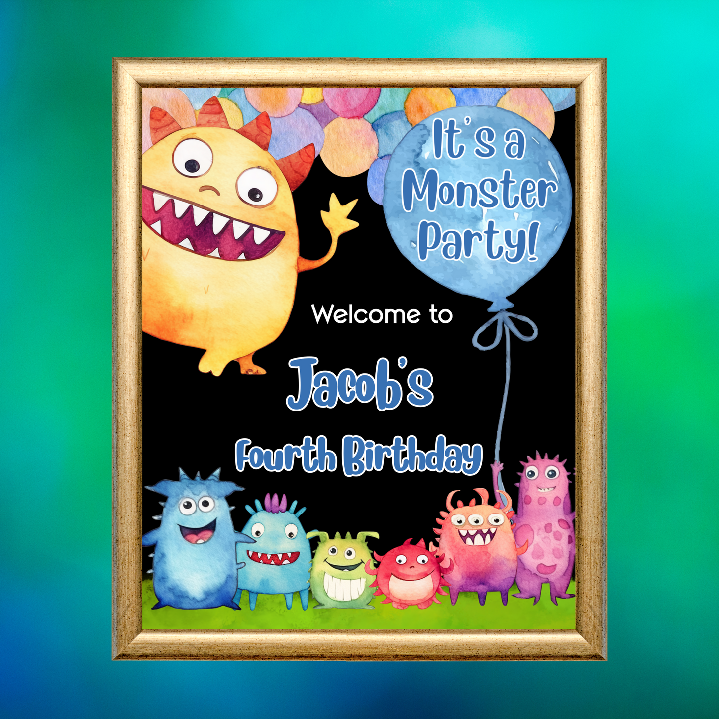 Editable Birthday Welcome Sign - Monster