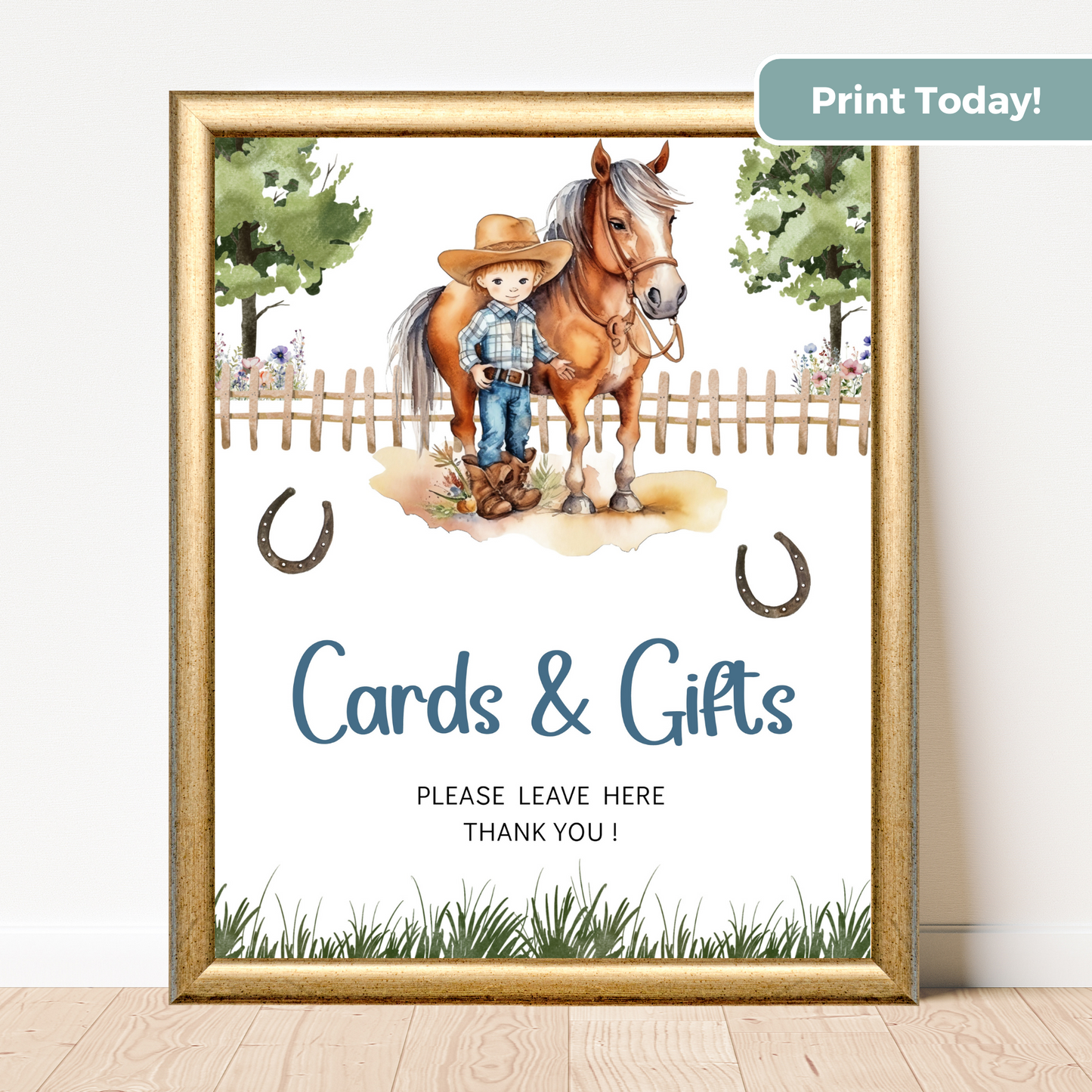 Printable Birthday Cards and Gifts Sign - Saddle Up Boy