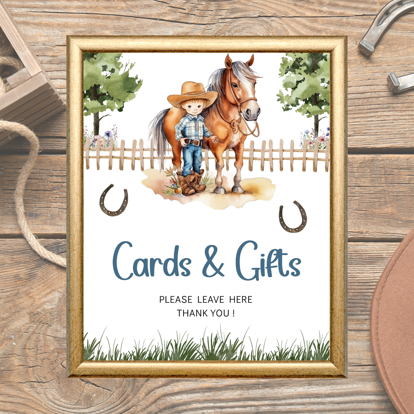 Printable Birthday Cards and Gifts Sign - Saddle Up Boy