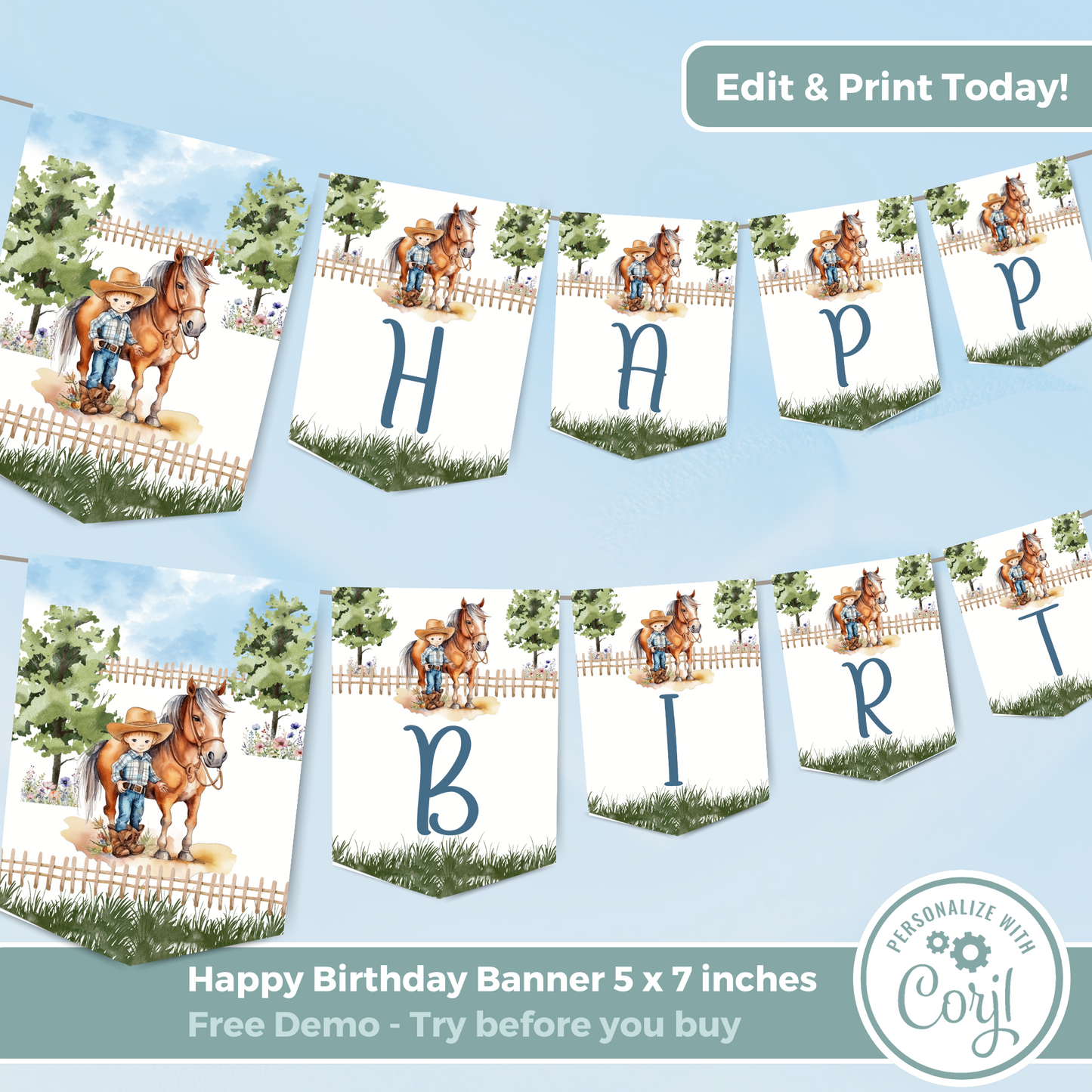 Editable Birthday Banner - Saddle Up Boy
