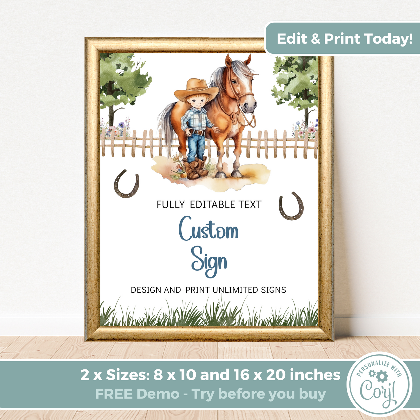 Editable Birthday Custom Sign - Saddle Up Boy