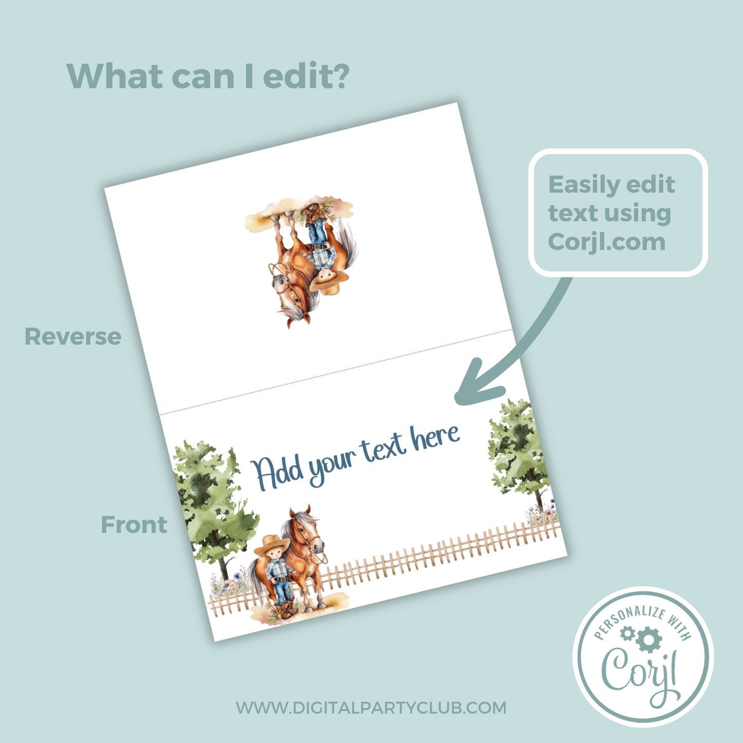 Editable Birthday Food Label / Name Card - Saddle Up Boy