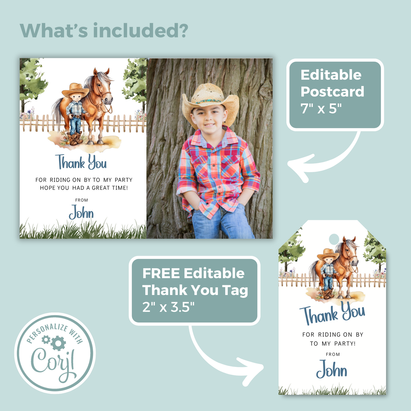 Editable Thank You Card - Saddle Up Boy