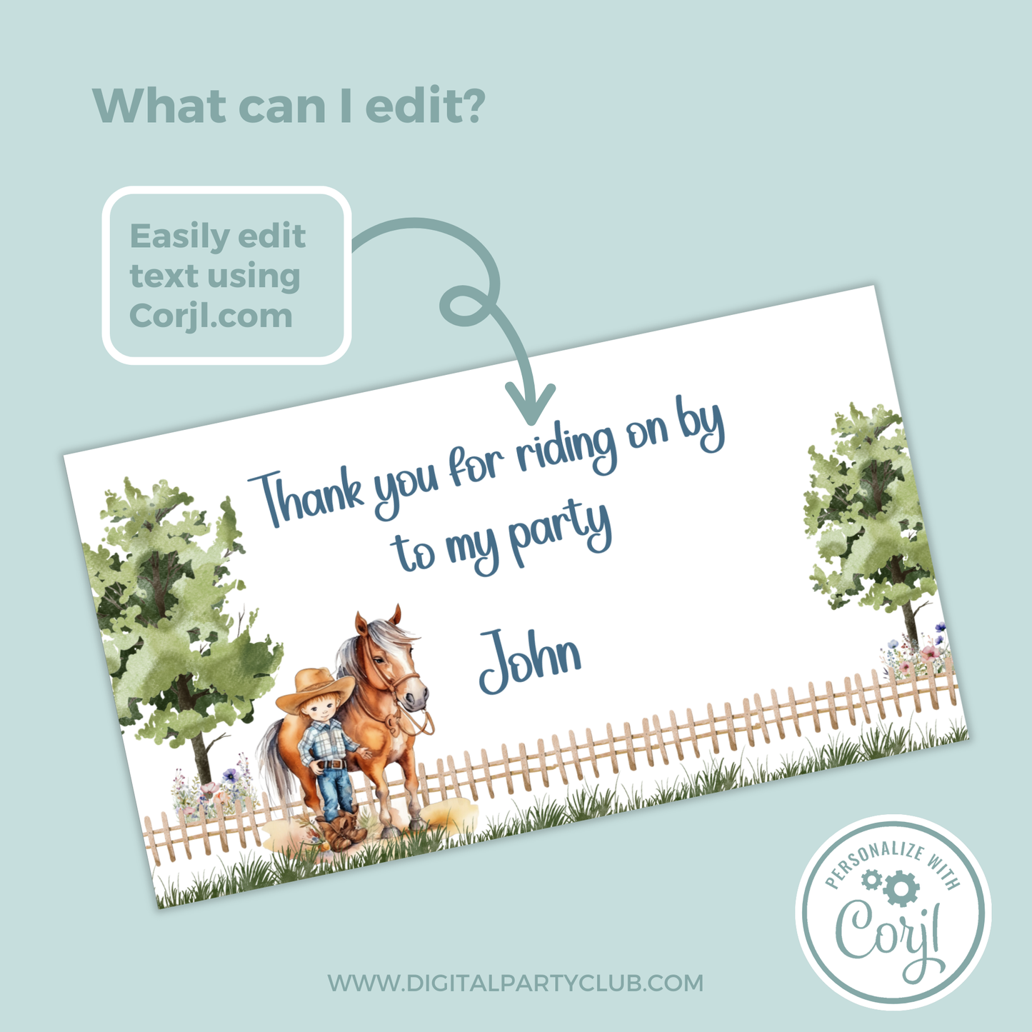 Editable Birthday Gable Box Label - Saddle Up Boy