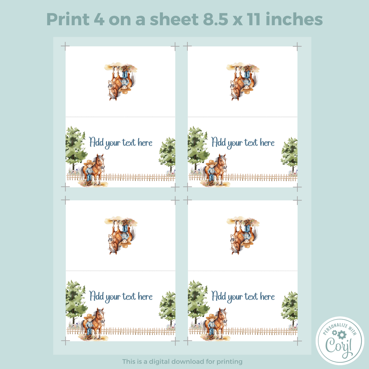 Editable Birthday Food Label / Name Card - Saddle Up Boy