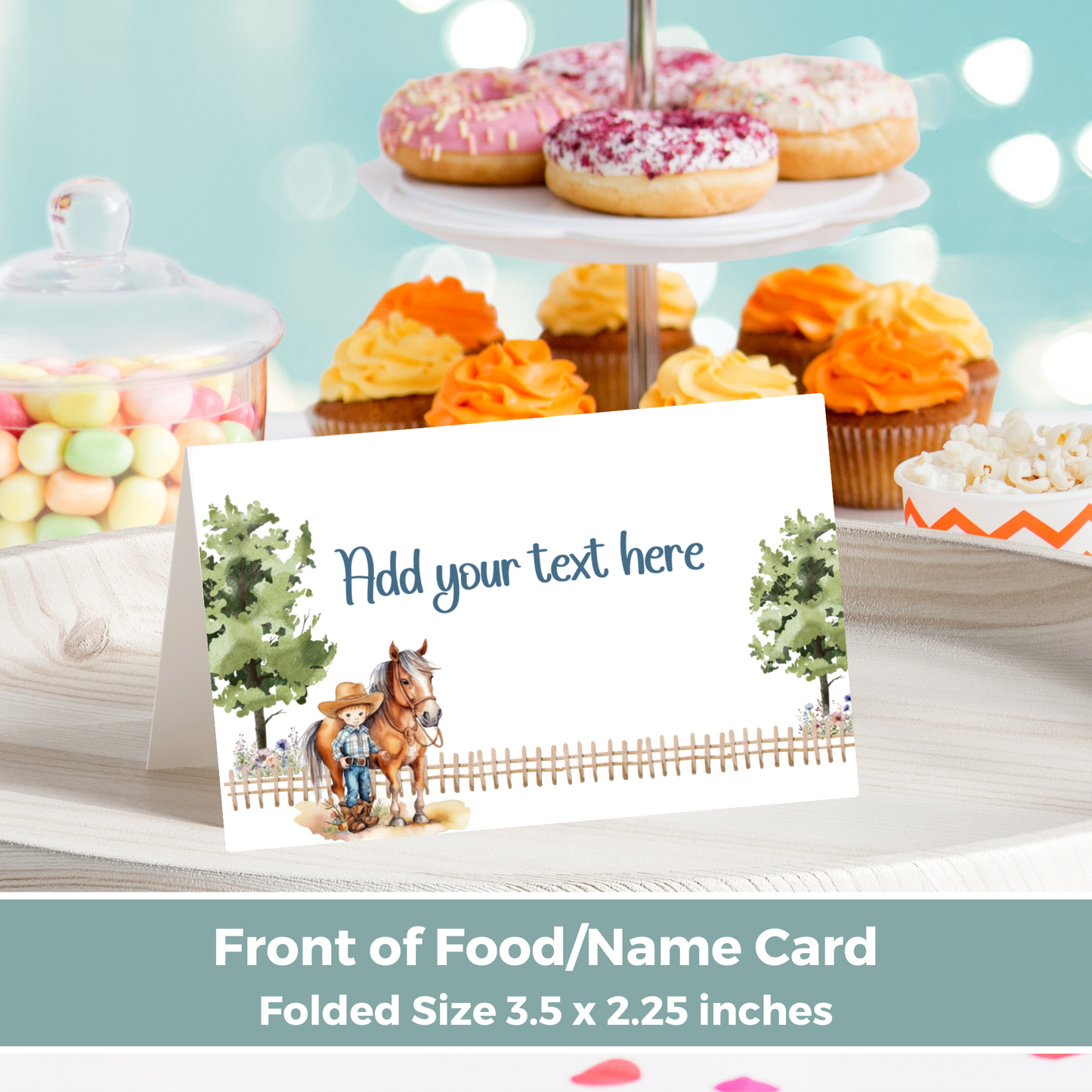 Editable Birthday Food Label / Name Card - Saddle Up Boy