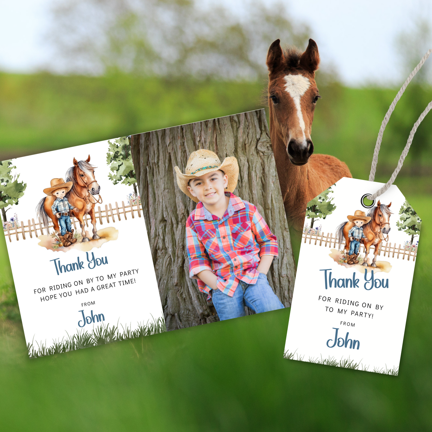 Editable Thank You Card - Saddle Up Boy