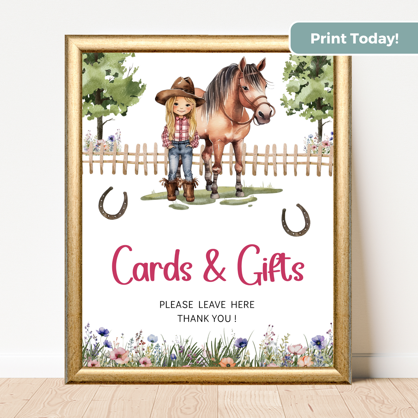 Printable Birthday Cards and Gifts Sign - Saddle Up Girl