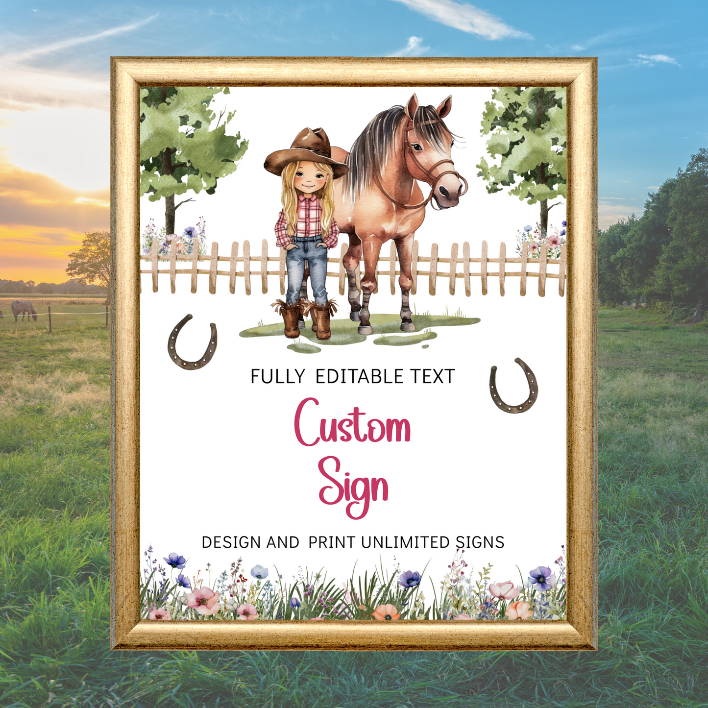 Editable Birthday Custom Sign - Saddle Up Girl