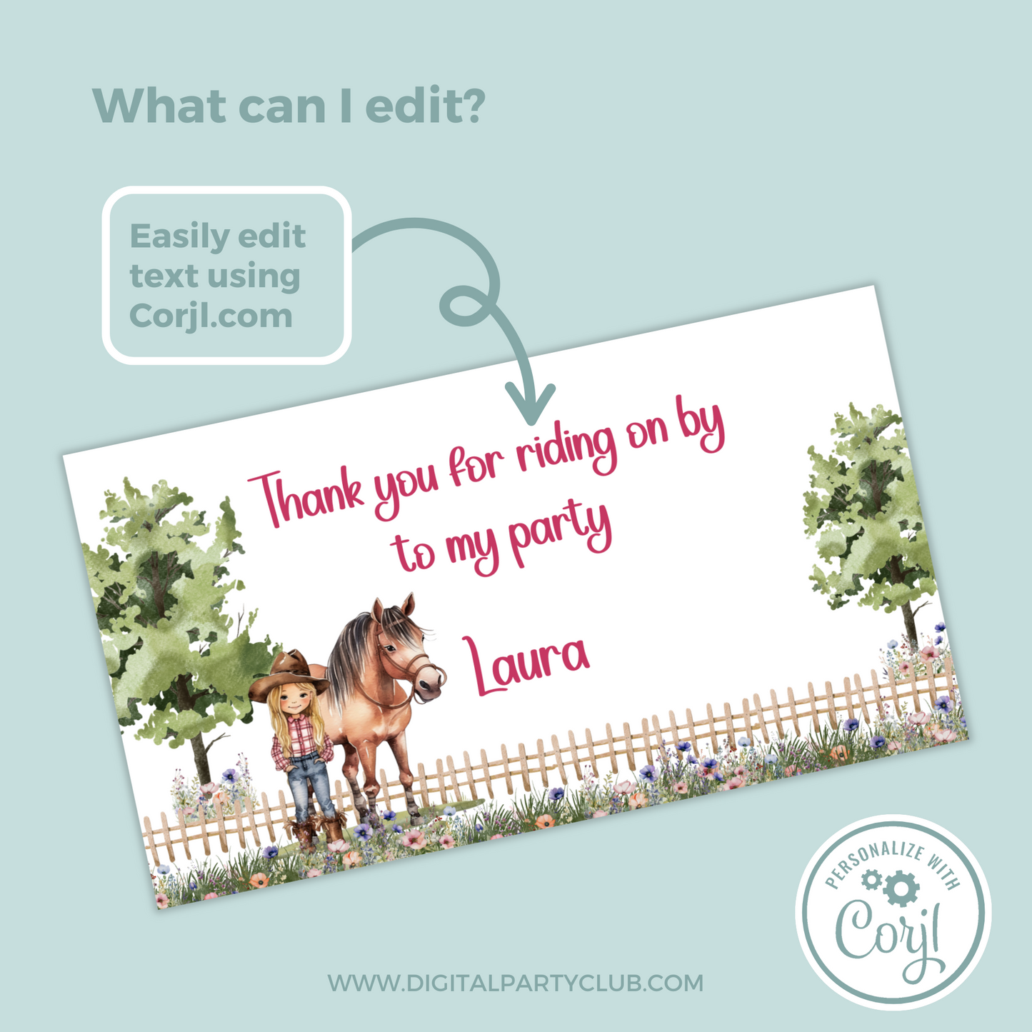 Editable Birthday Gable Box Label - Saddle Up Girl