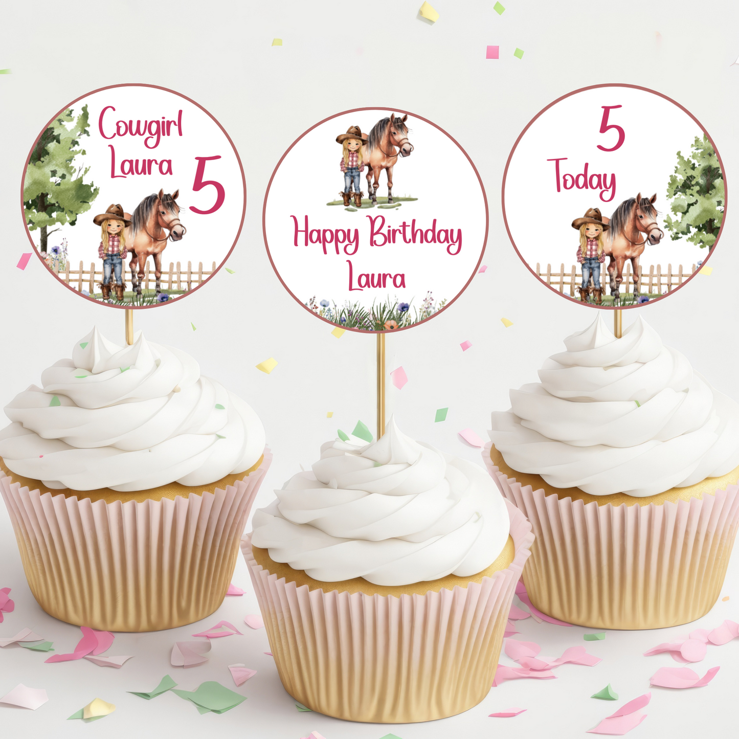 Editable Birthday Cupcake Toppers - Saddle Up Girl