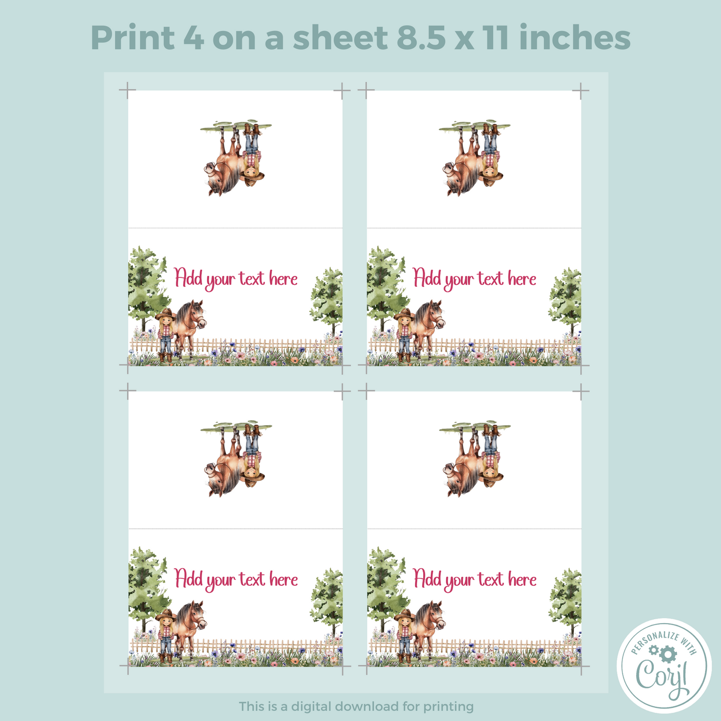 Editable Birthday Food Label / Name Card - Saddle Up Girl