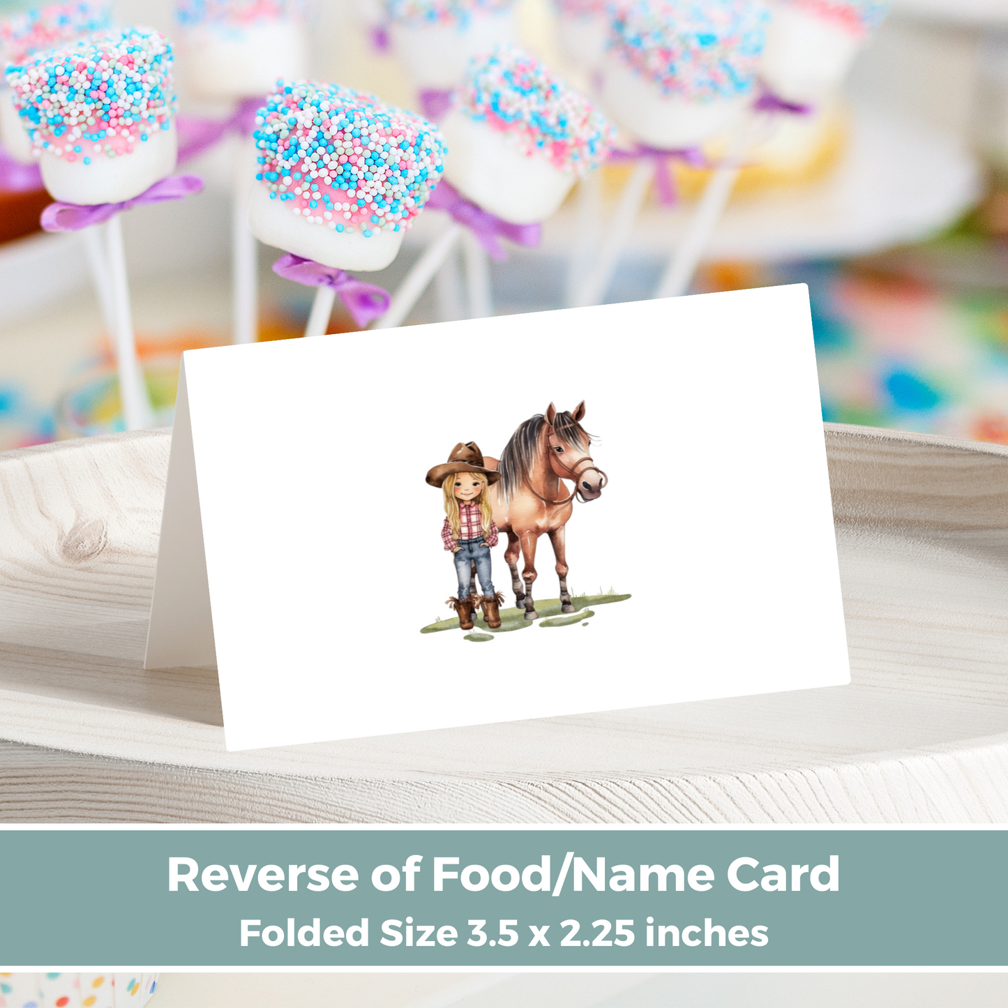 Editable Birthday Food Label / Name Card - Saddle Up Girl